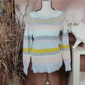 LOFT Light Striped Stripes Size Medium M Sweater Crew Neck Pastel Light Color
